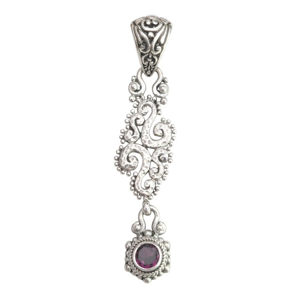 Sarda Sterling Silver Raspberry Rhodolite Garnet Scroll Pendant Indonesia
